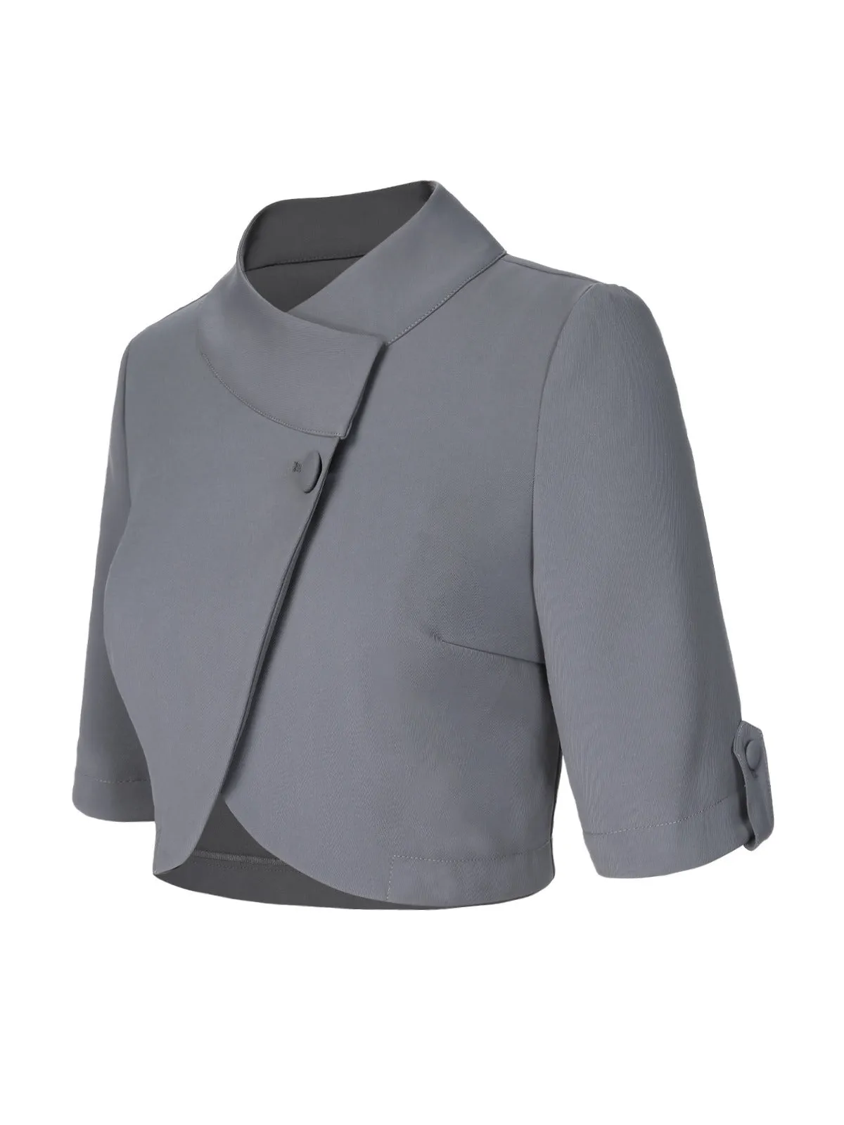 Light Grey 1950s Stand Collar Button Short Coat sold by Retro Stage product image thumbnail 3
