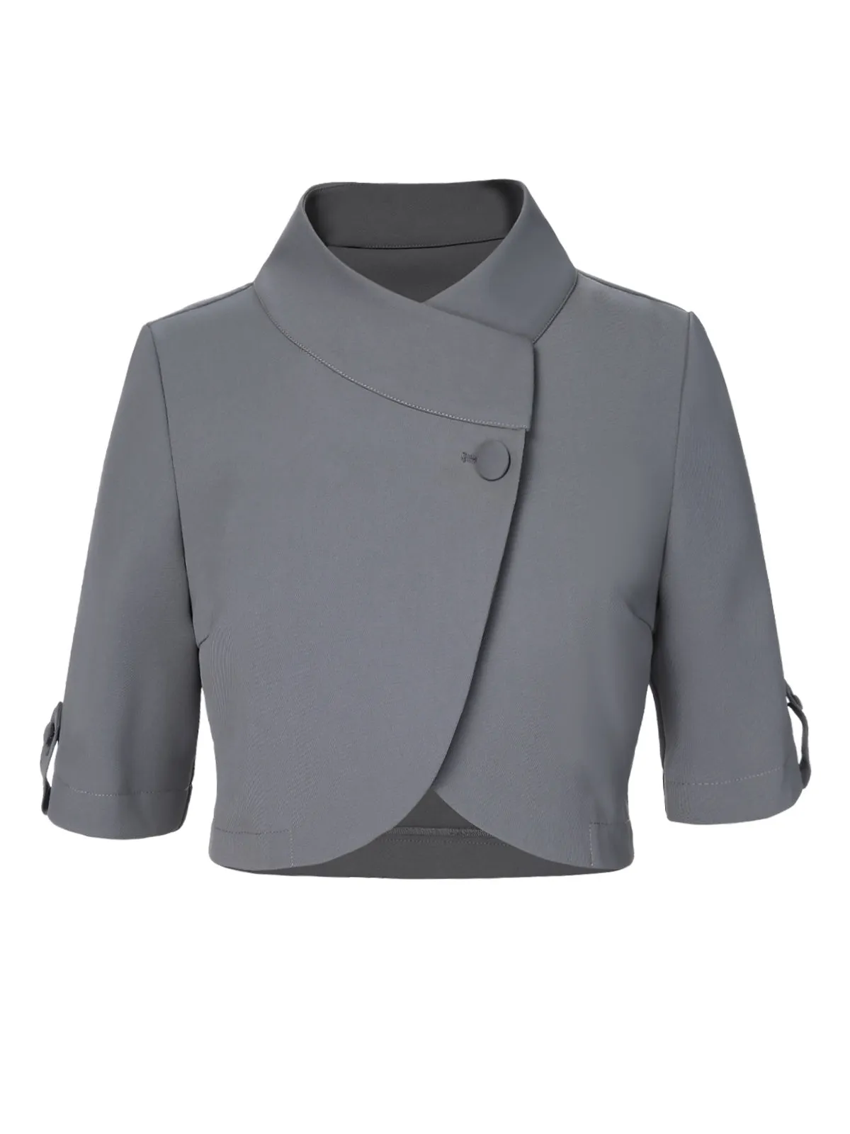 Light Grey 1950s Stand Collar Button Short Coat sold by Retro Stage product image thumbnail 2
