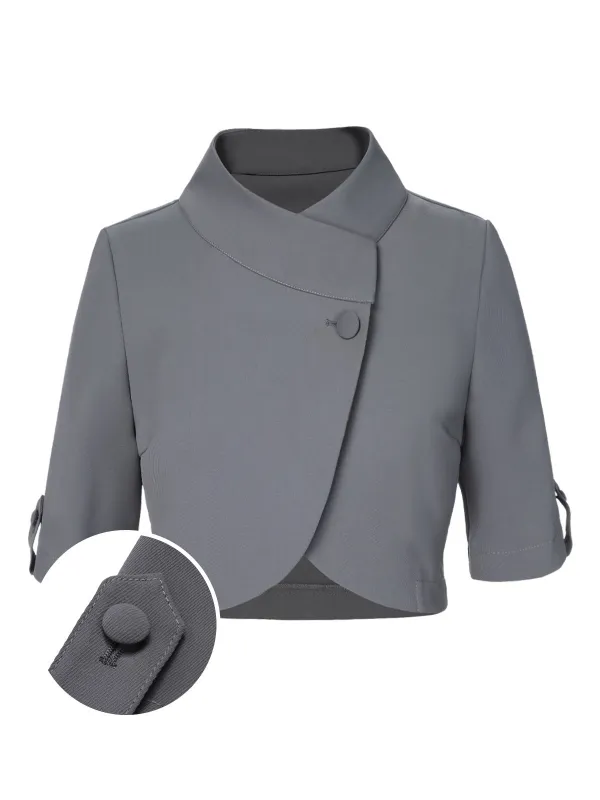 Light Grey 1950s Stand Collar Button Short Coat sold by Retro Stage