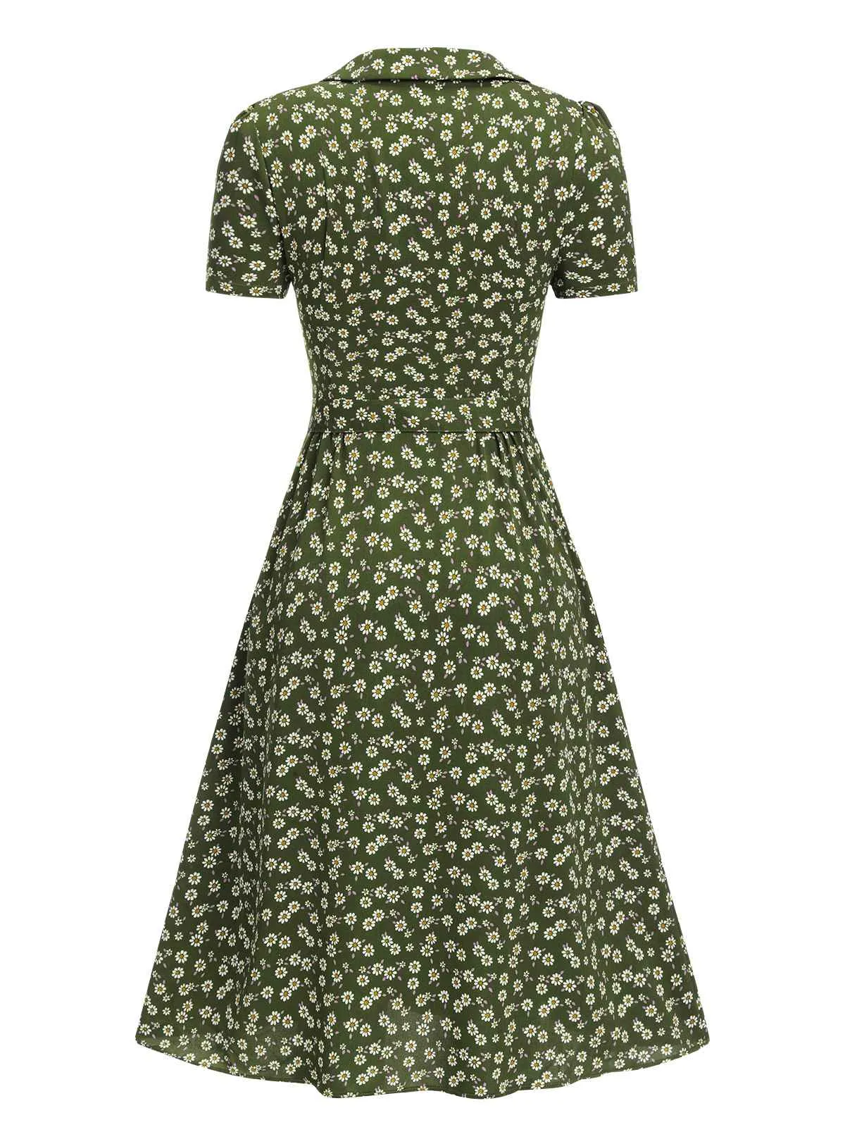 Green 1940s Lapel Buttons Ditsy Floral Dress sold by Retro Stage product image thumbnail 5