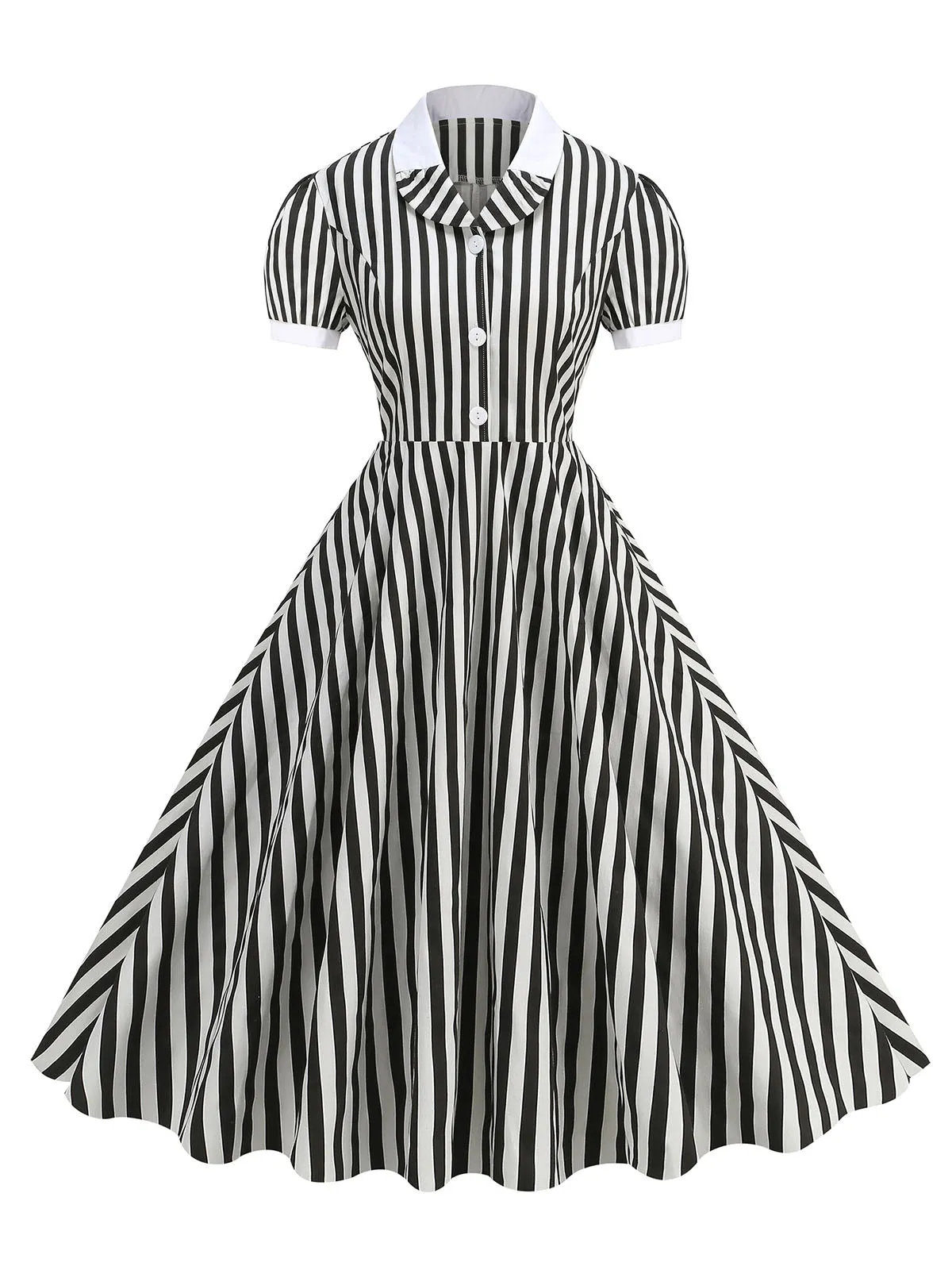 1950s Peter Pan Collar Black & White Stripes Dress sold by Retro Stage