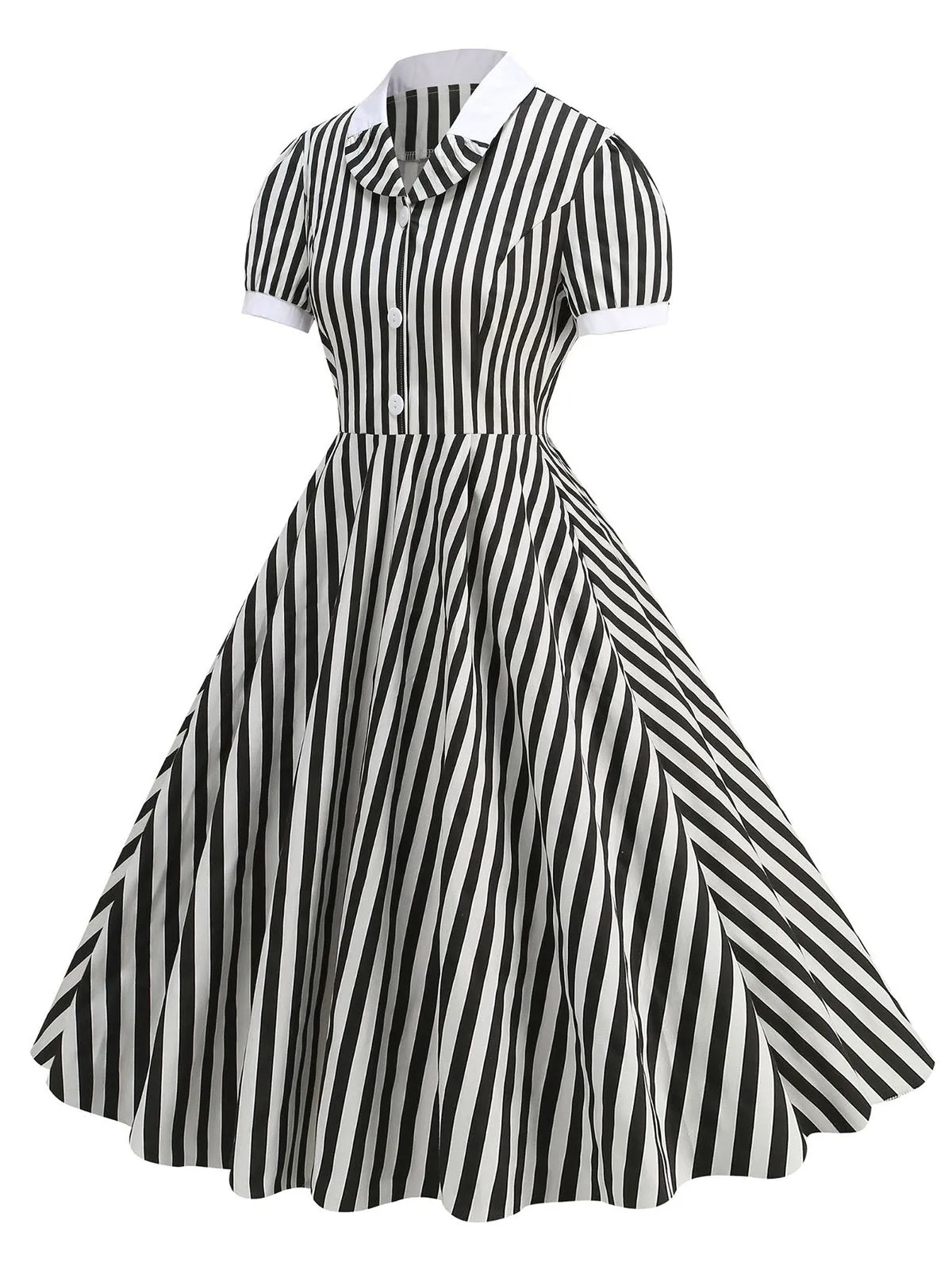 1950s Peter Pan Collar Black & White Stripes Dress sold by Retro Stage product image thumbnail 2