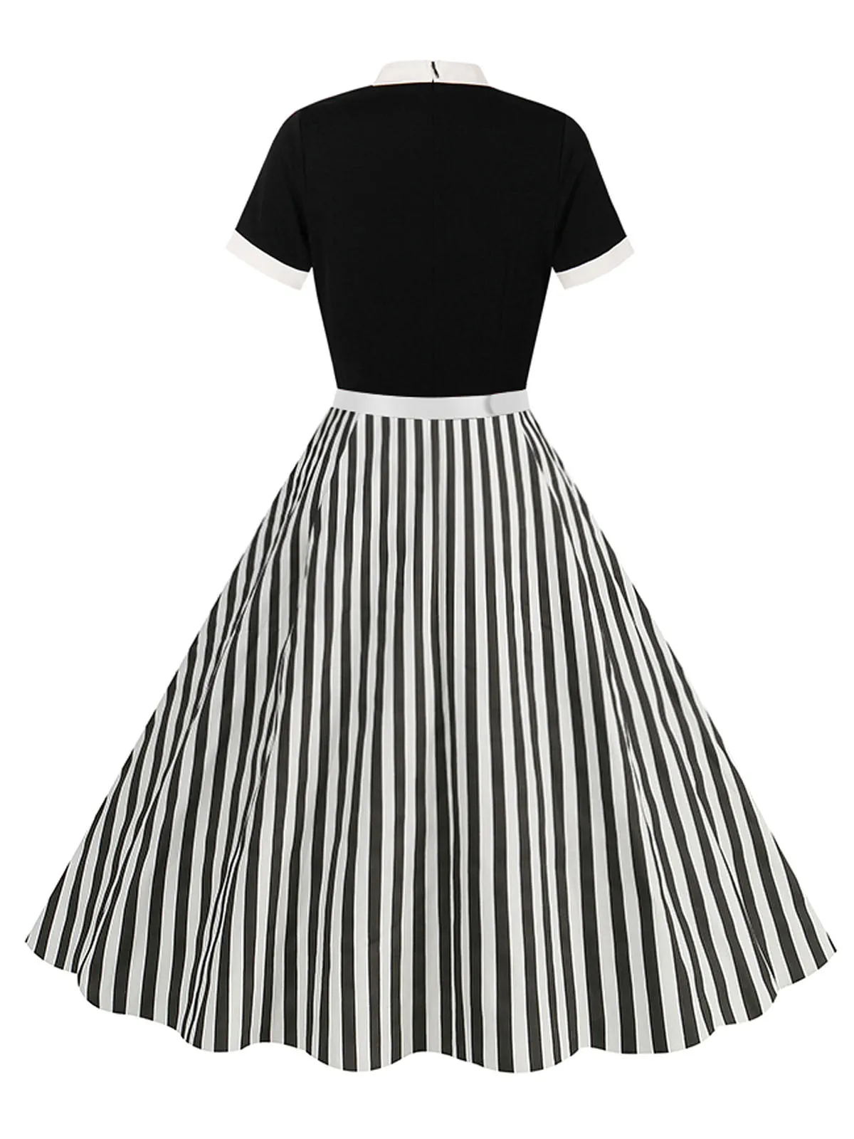 1950s Tie Neck Black & White Stripes Belted Dress sold by Retro Stage product image thumbnail 2
