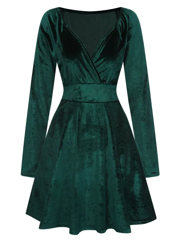1960s V-Neck Velvet Long Sleeve A-Line Dress sold by Retro Stage