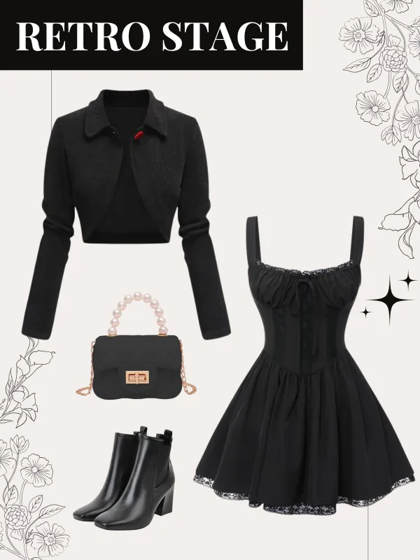 Black 1950s Textured Knitted Crop Jacket sold by Retro Stage