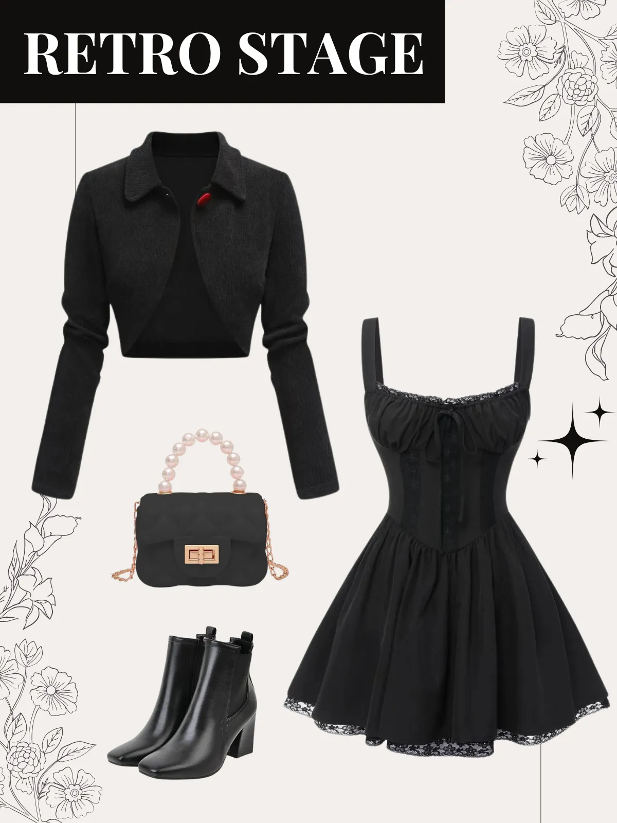 Black 1950s Textured Knitted Crop Jacket sold by Retro Stage