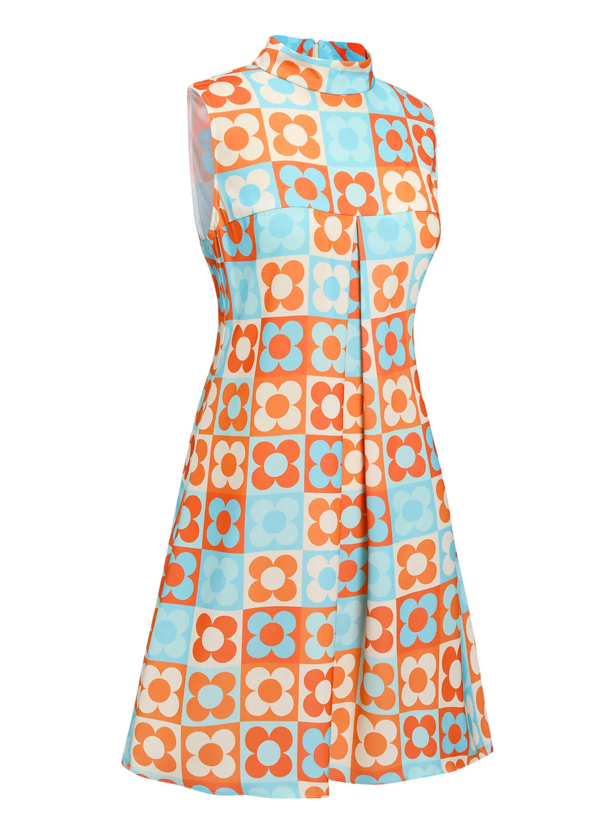 Orange & Blue 1960s Floral Stand Collar Dress sold by Retro Stage product image thumbnail 4