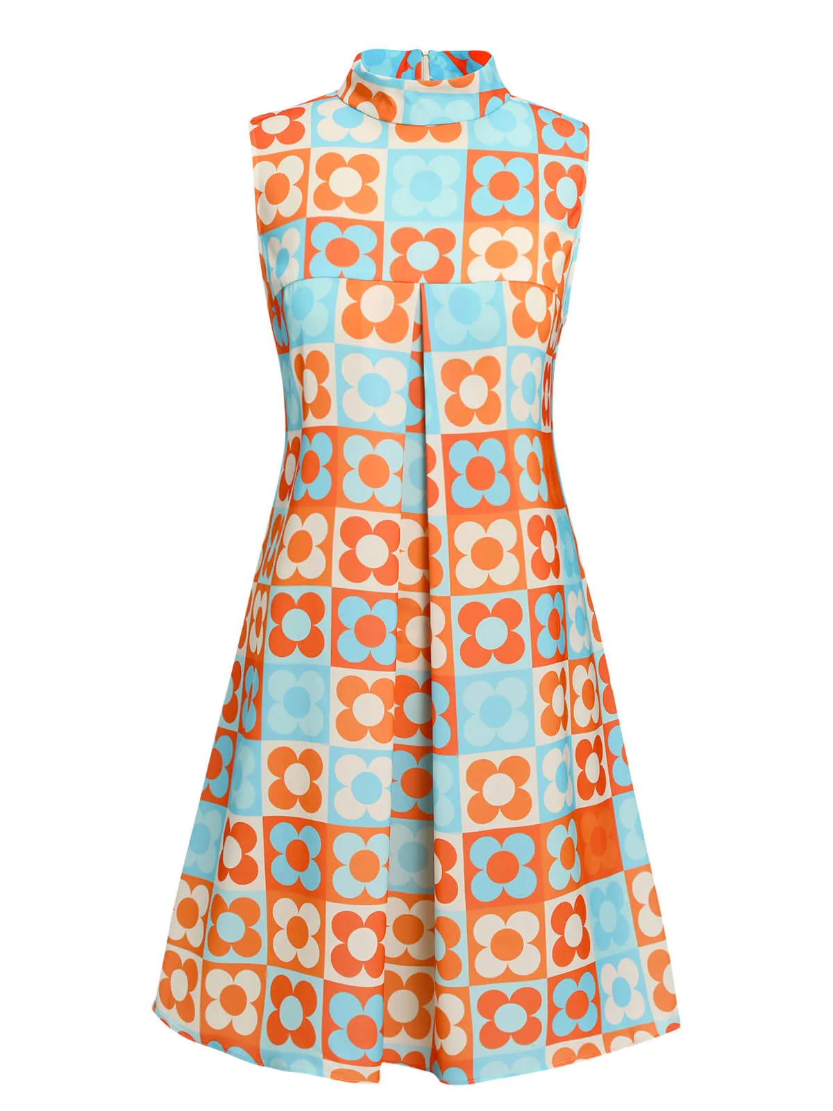 Orange & Blue 1960s Floral Stand Collar Dress sold by Retro Stage product image thumbnail 3