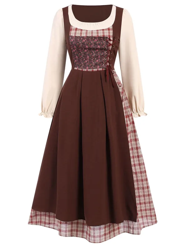 Multicolor 1940s Floral Plaid Pastoral Dress sold by Retro Stage