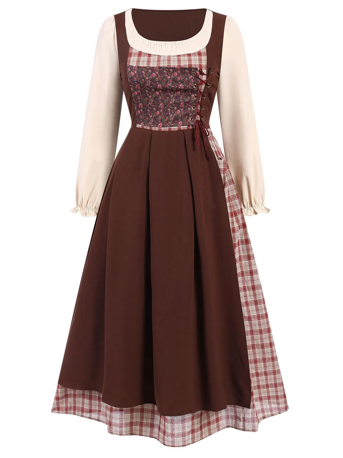 Multicolor 1940s Floral Plaid Pastoral Dress sold by Retro Stage