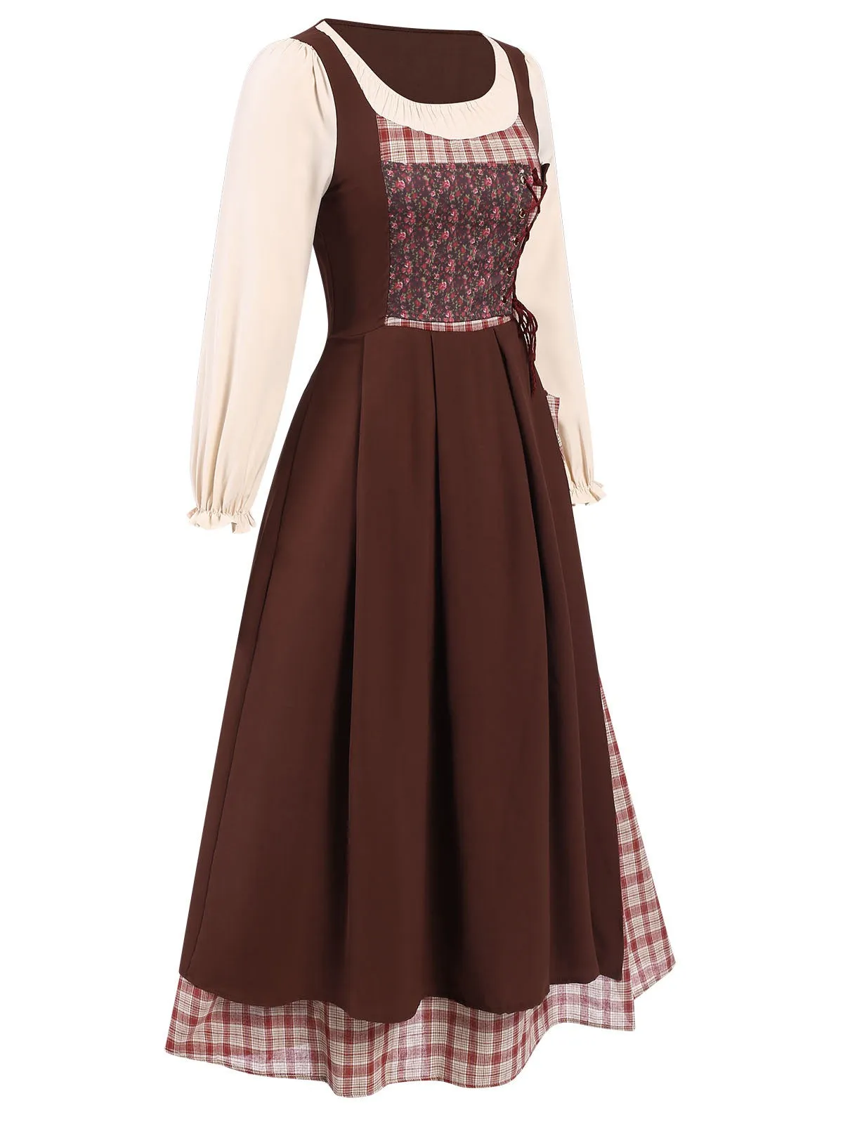 Multicolor 1940s Floral Plaid Pastoral Dress sold by Retro Stage product image thumbnail 3