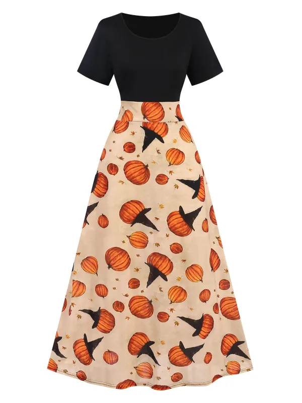 Multicolor 1950s Halloween Pumpkin Patchwork Dress sold by Retro Stage