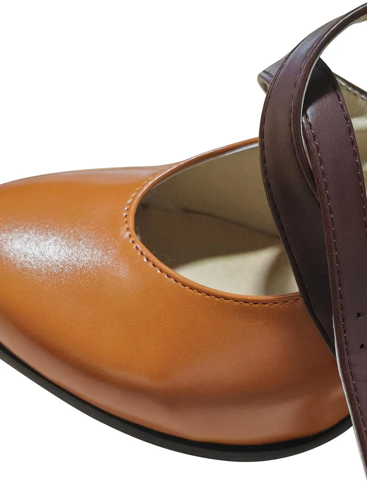 Brown Cross Strap Color Block Chunky Heels sold by Retro Stage product image thumbnail 2