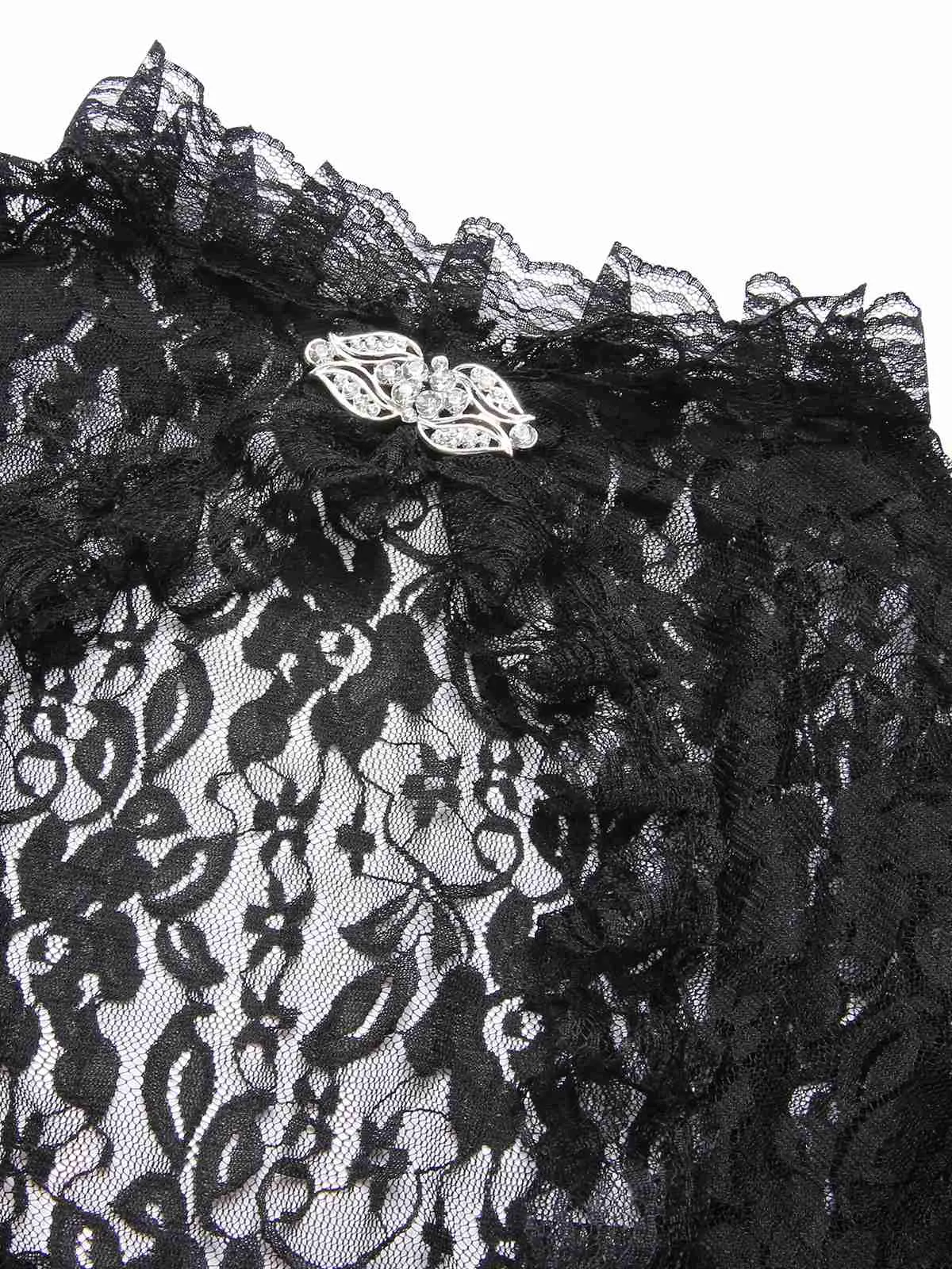 Black 1970s Flare Sleeved Lace Sheer Cape sold by Retro Stage product image thumbnail 4