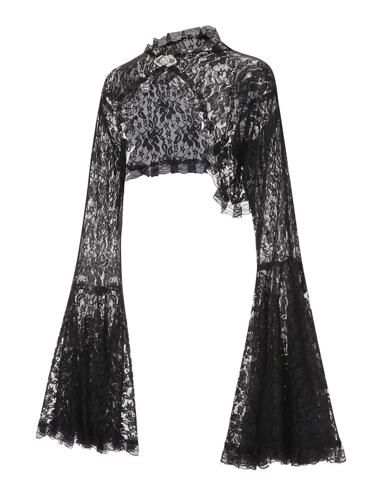 Black 1970s Flare Sleeved Lace Sheer Cape sold by Retro Stage product image thumbnail 3