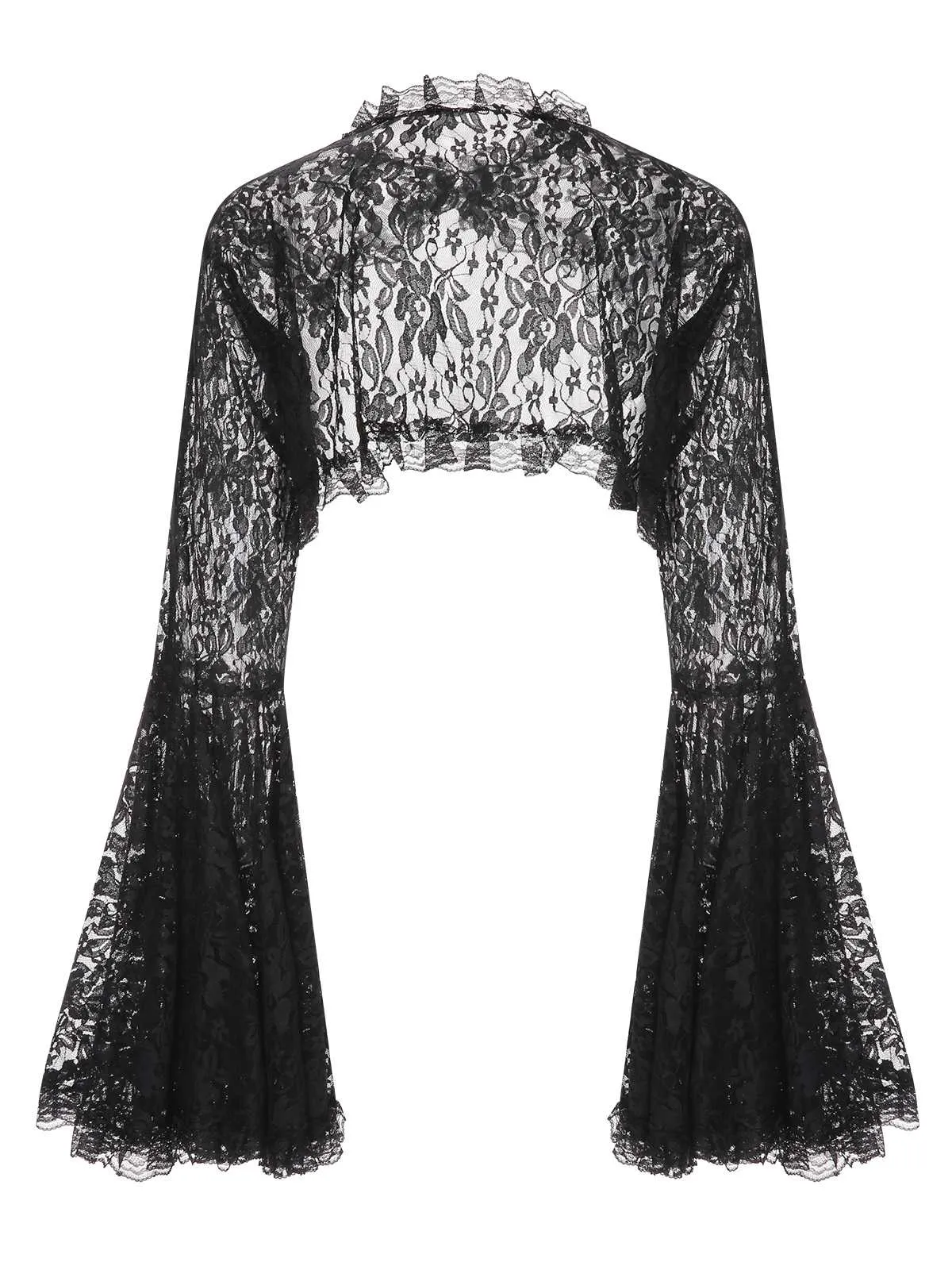 Black 1970s Flare Sleeved Lace Sheer Cape sold by Retro Stage product image thumbnail 2
