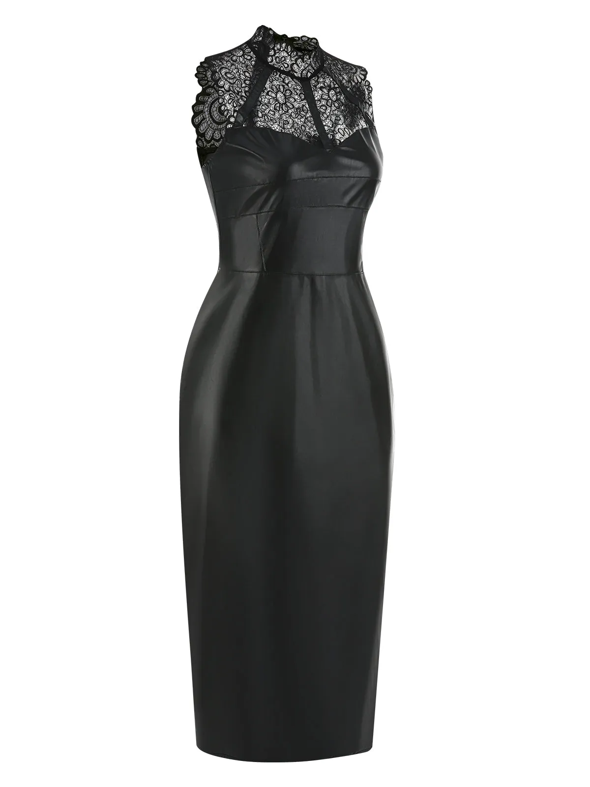 Black 1960s Lace PU Leather Dress sold by Retro Stage product image thumbnail 3