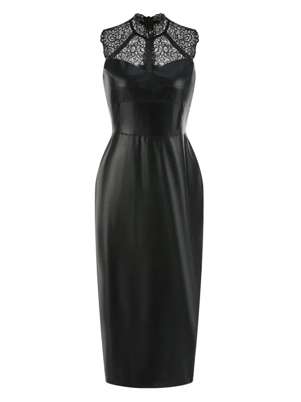 Black 1960s Lace PU Leather Dress sold by Retro Stage