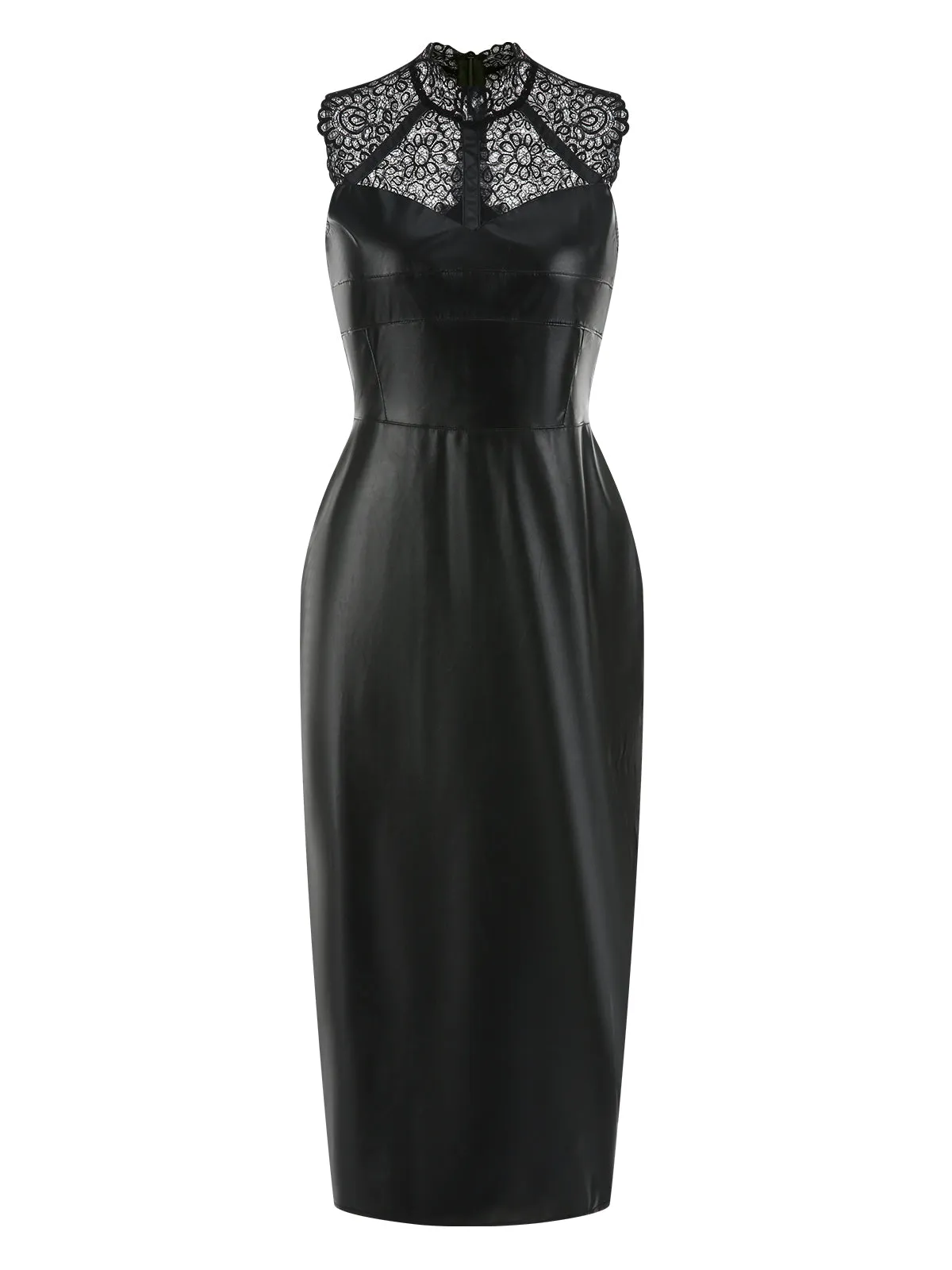 Black 1960s Lace PU Leather Dress sold by Retro Stage