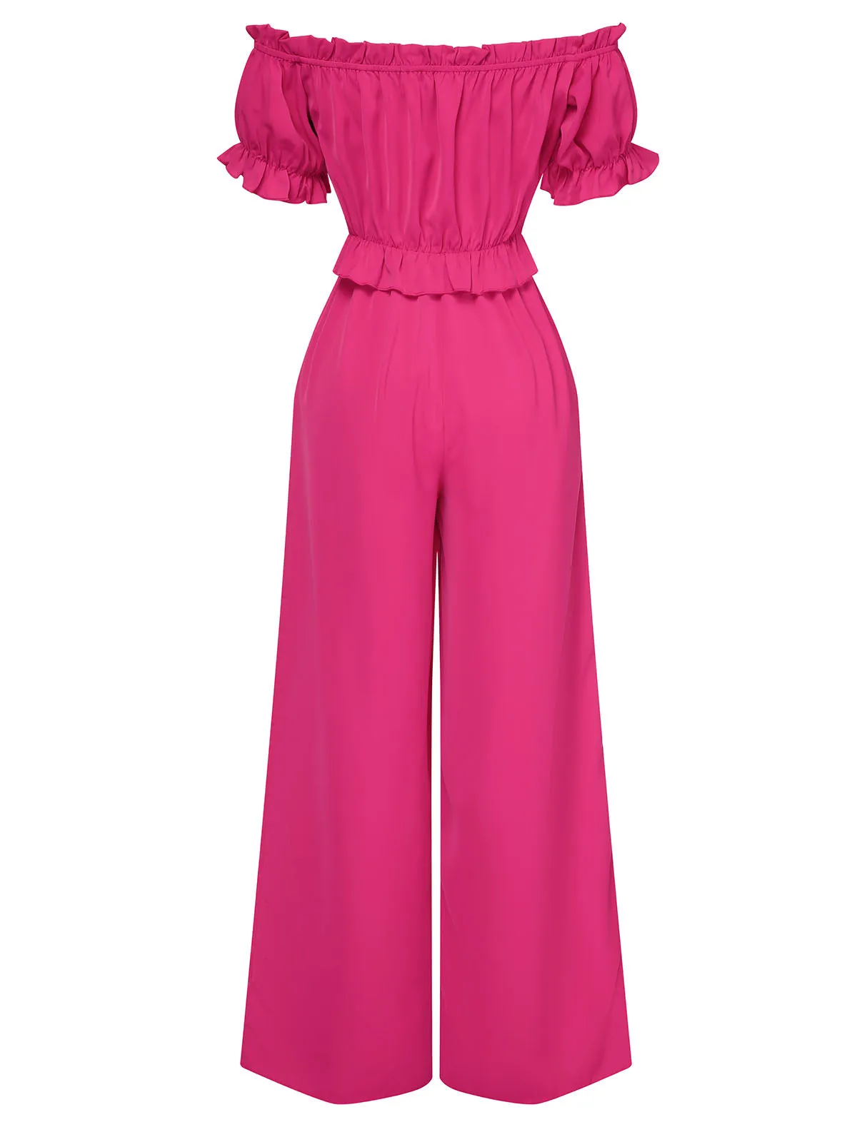Rose Red 1950s Off-Shoulder Ruffles Solid Jumpsuit sold by Retro Stage product image thumbnail 3