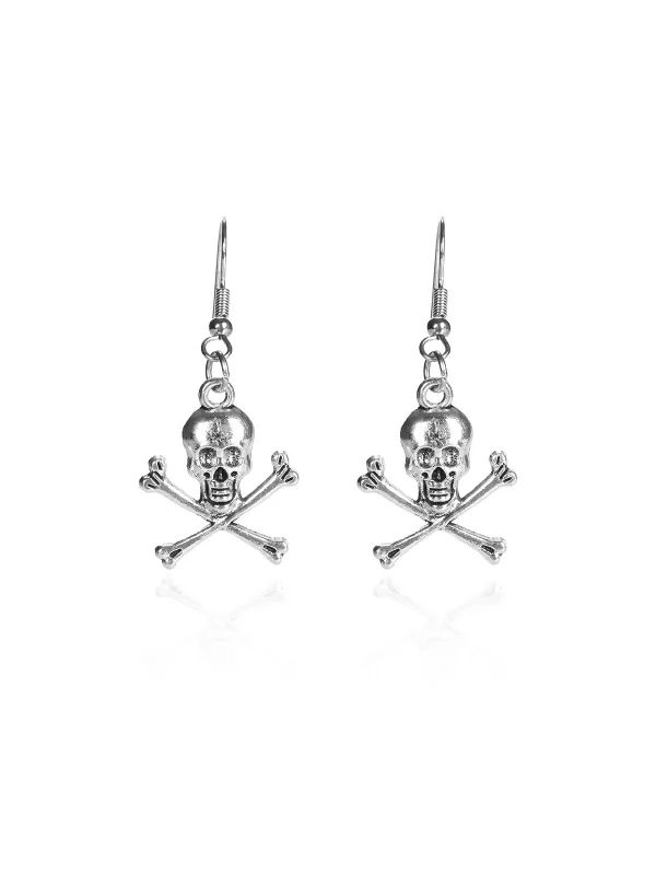 Silver Halloween Alloy Skull Earrings sold by Retro Stage