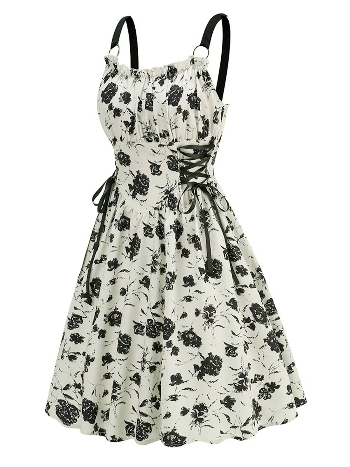 1950s Roses Straps Lace-Up Pleated Dress sold by Retro Stage product image thumbnail 4