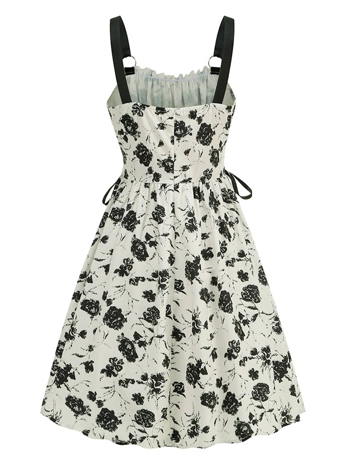 1950s Roses Straps Lace-Up Pleated Dress sold by Retro Stage product image thumbnail 5