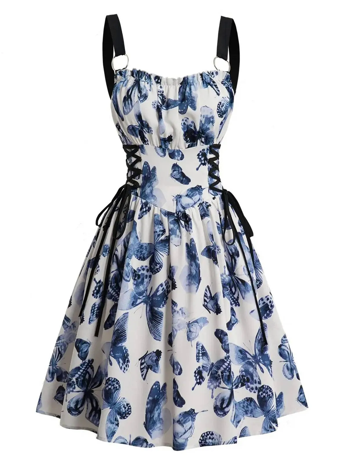 1950s Roses Straps Lace-Up Pleated Dress sold by Retro Stage product image thumbnail 3