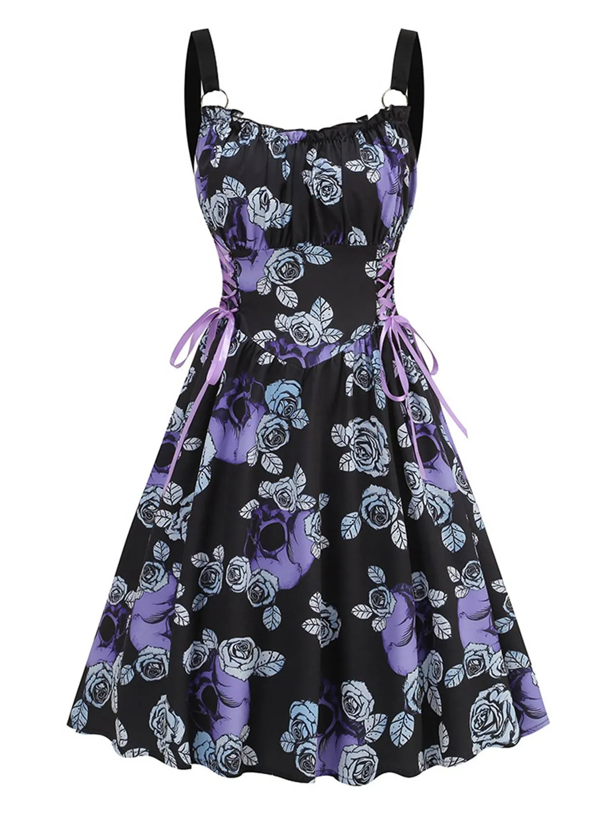 1950s Roses Straps Lace-Up Pleated Dress sold by Retro Stage product image thumbnail 2