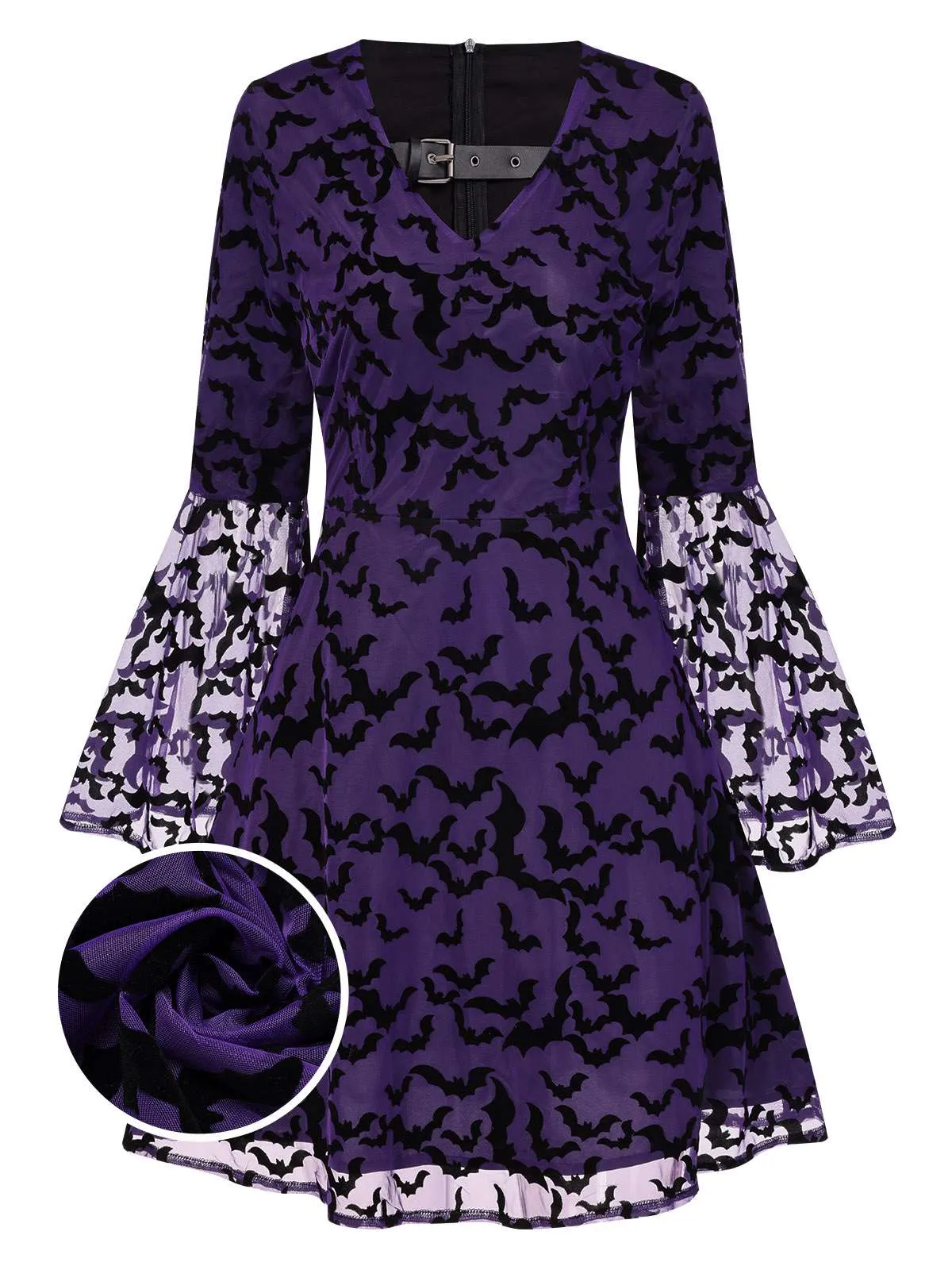 Purple 1960s Bats Mesh Bell Sleeves Dress sold by Retro Stage