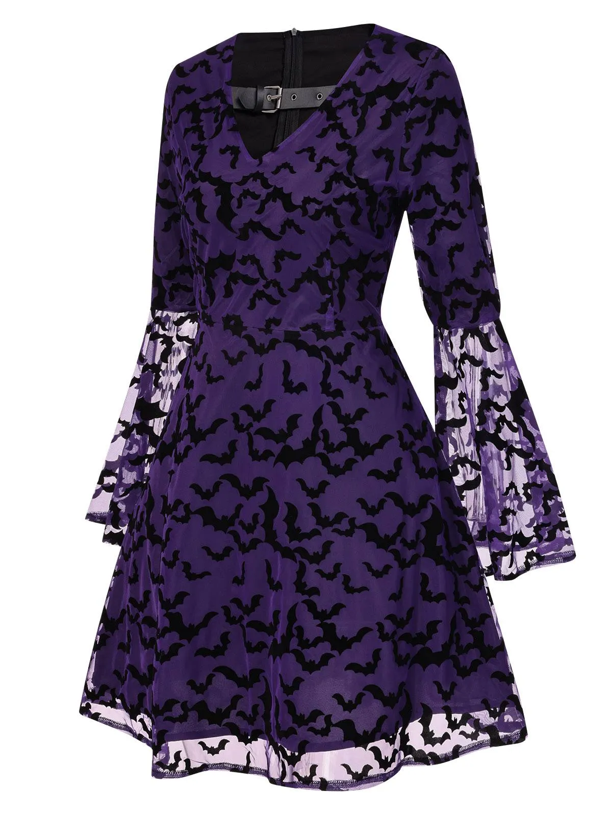 Purple 1960s Bats Mesh Bell Sleeves Dress sold by Retro Stage product image thumbnail 3