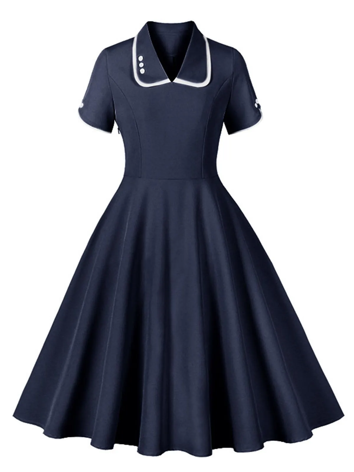 1950s Lapel Buttoned Short Sleeve Solid Dress sold by Retro Stage