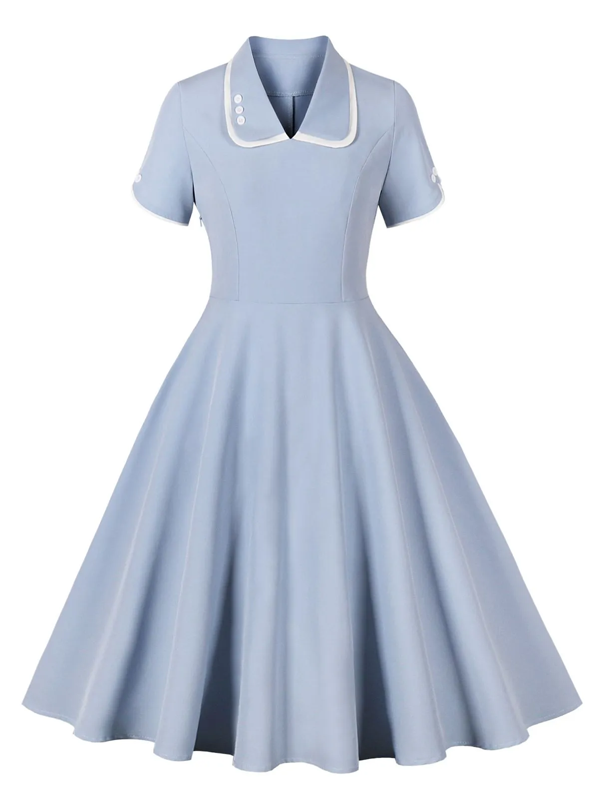 1950s Lapel Buttoned Short Sleeve Solid Dress sold by Retro Stage product image thumbnail 5