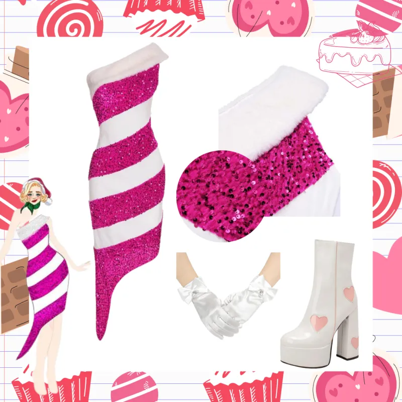 Pink 1960s Candy Cane One-Shoulder Dress sold by Retro Stage