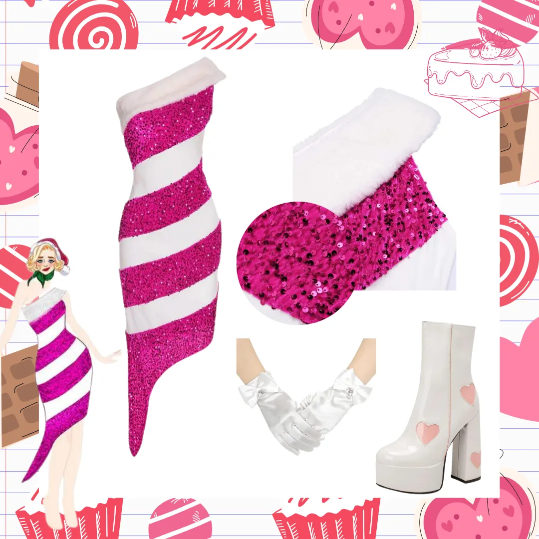 Pink 1960s Candy Cane One-Shoulder Dress sold by Retro Stage