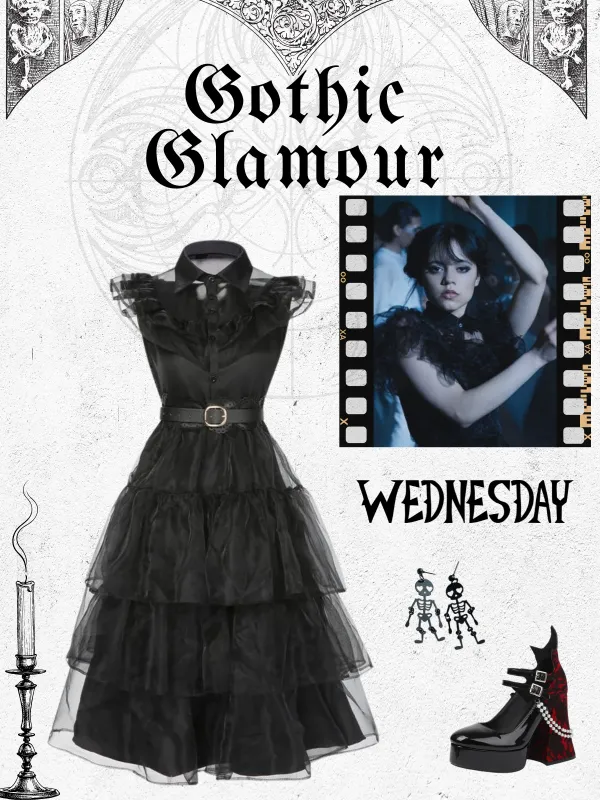 Black 1950s Halloween Lace Belt Dress sold by Retro Stage