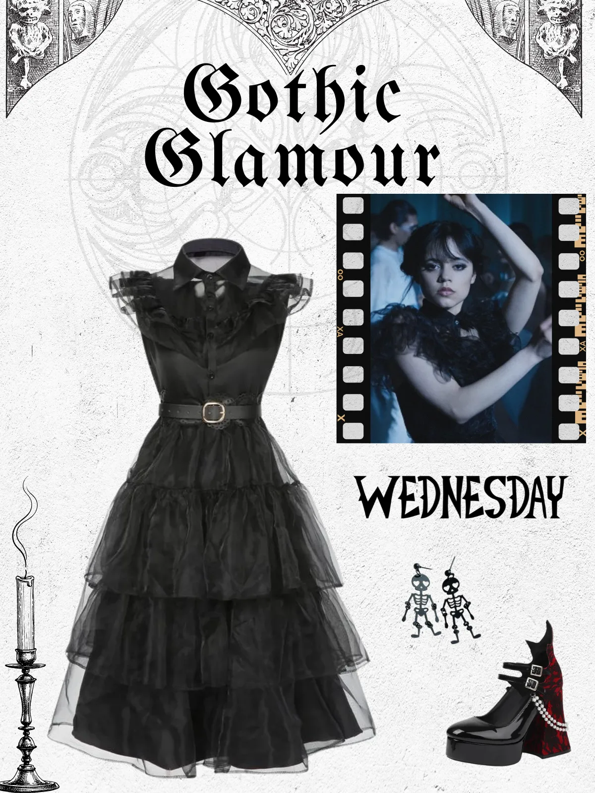 Black 1950s Halloween Lace Belt Dress sold by Retro Stage