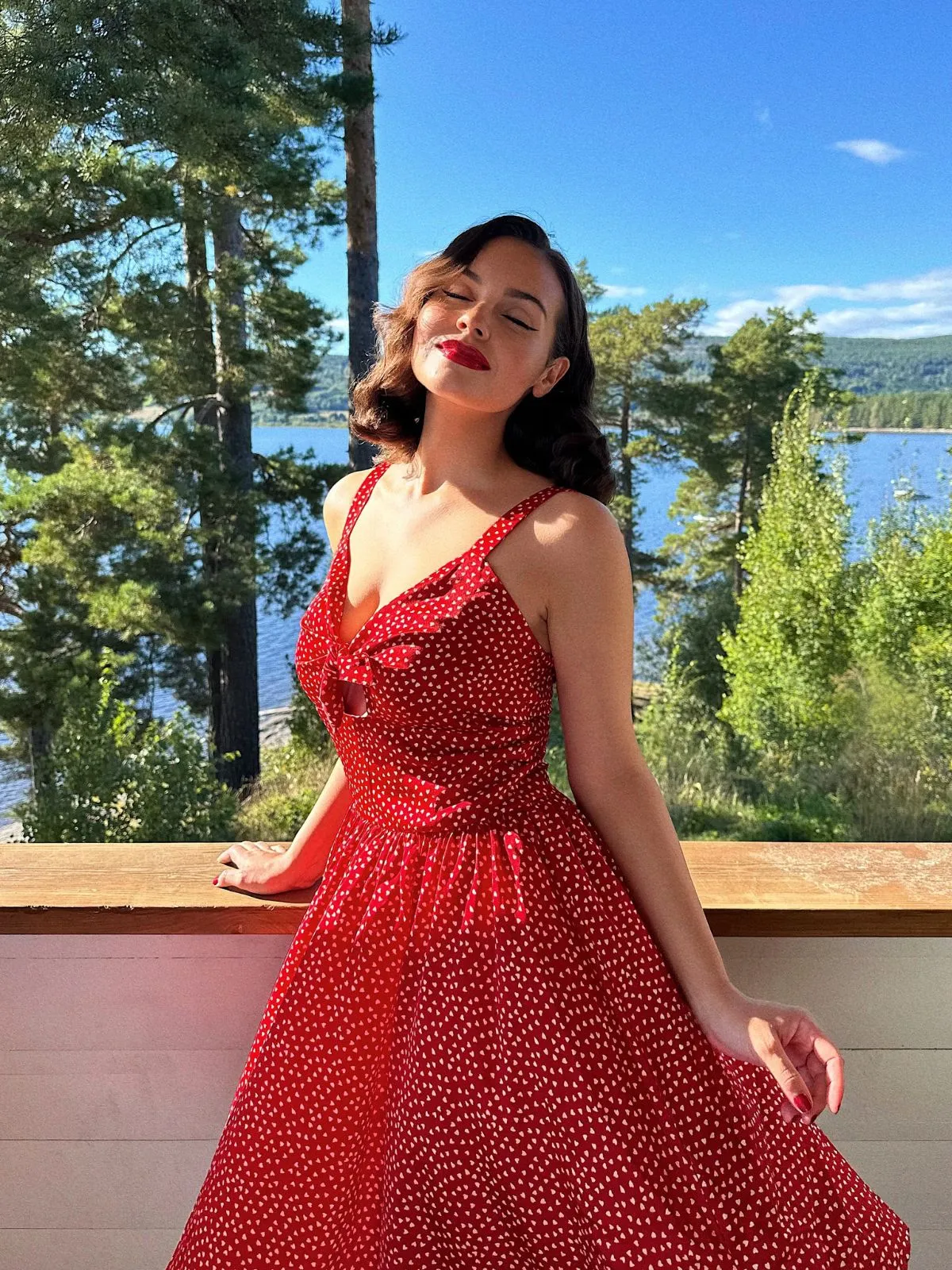 Red 1950s Spaghetti Strap Heart Print Dress sold by Retro Stage