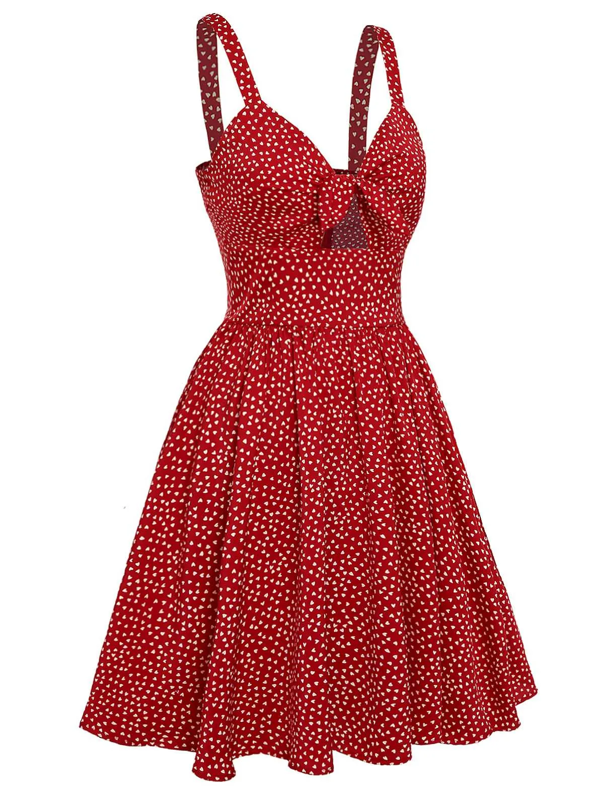 Red 1950s Spaghetti Strap Heart Print Dress sold by Retro Stage product image thumbnail 5