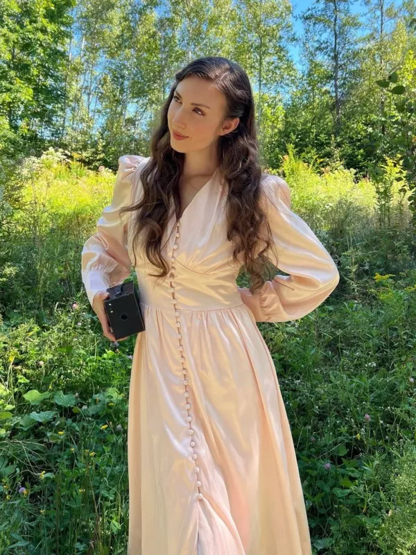 1940s Solid Silk Buttoned Tea Dress sold by Retro Stage