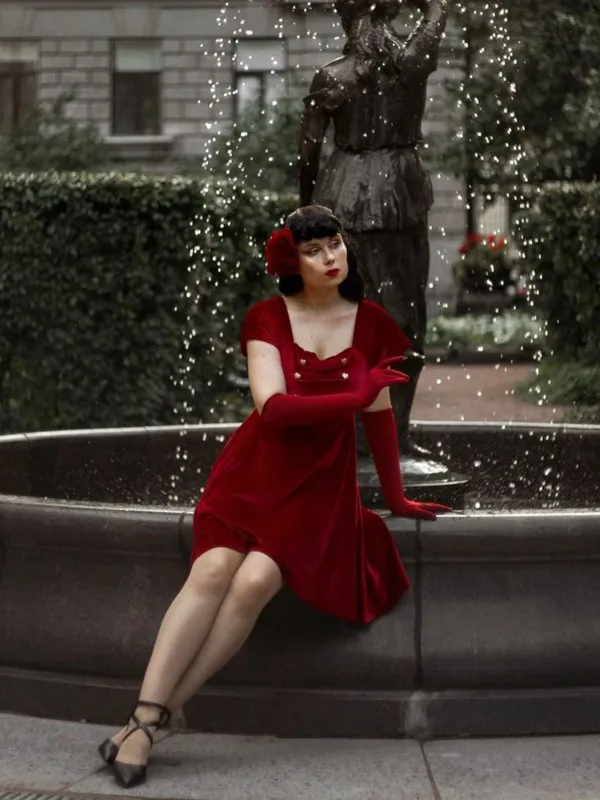 Wine Red 1950s Heart Button Solid Dress sold by Retro Stage