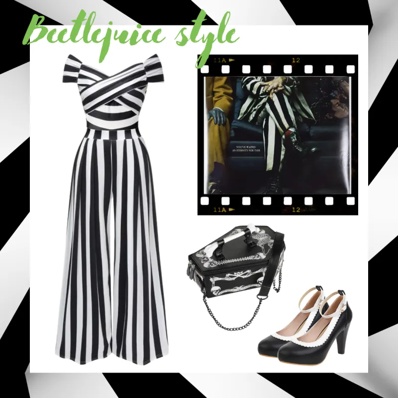 Black 1960s Off-Shoulder Stripes Jumpsuit sold by Retro Stage