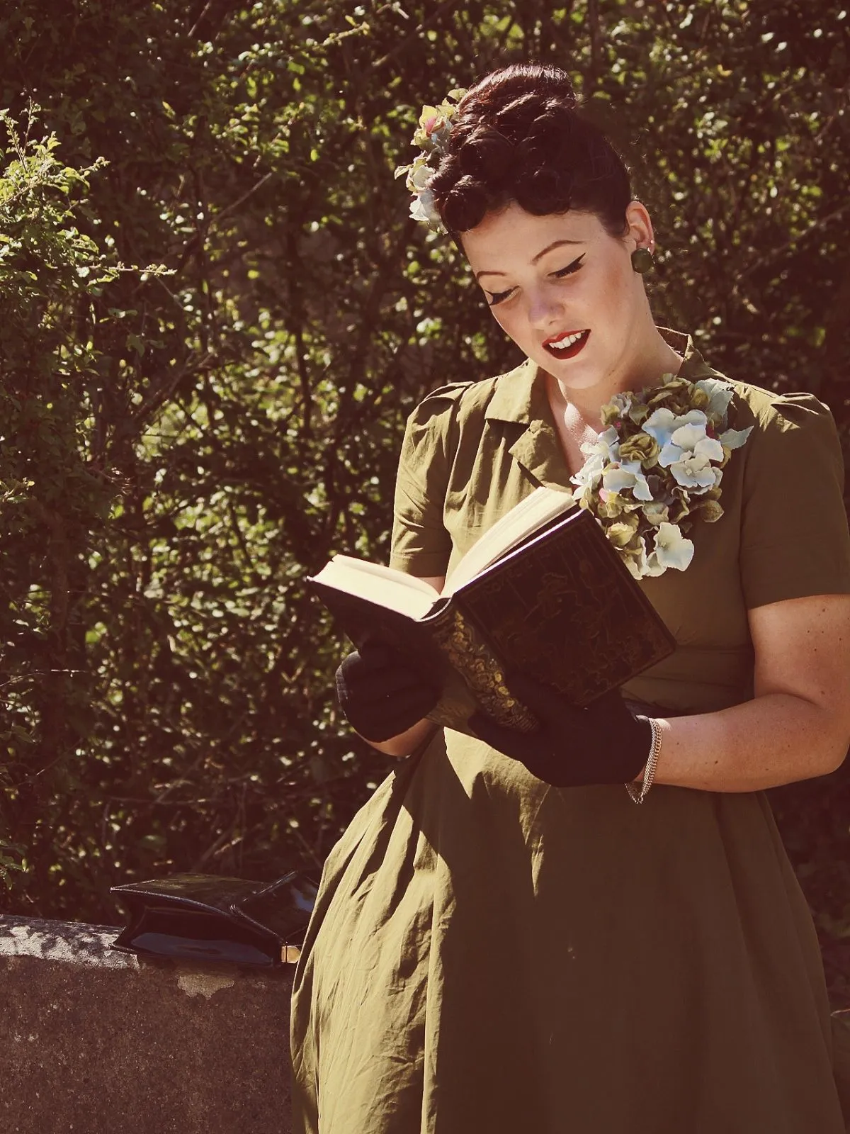 Green 1940s Lapel Buttoned Solid Dress sold by Retro Stage