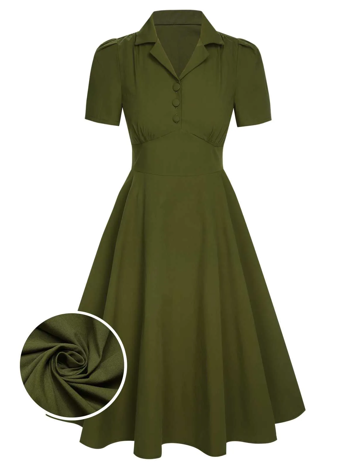 Green 1940s Lapel Buttoned Solid Dress sold by Retro Stage product image thumbnail 2