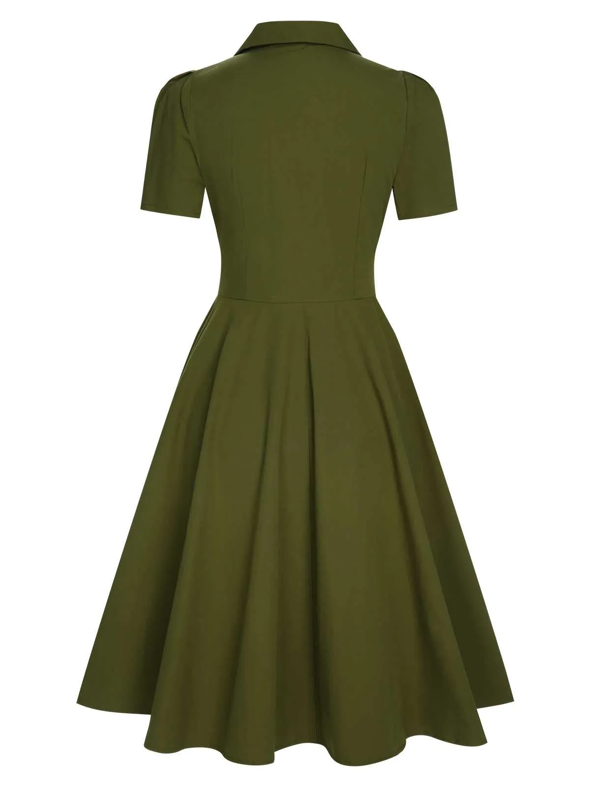 Green 1940s Lapel Buttoned Solid Dress sold by Retro Stage product image thumbnail 5