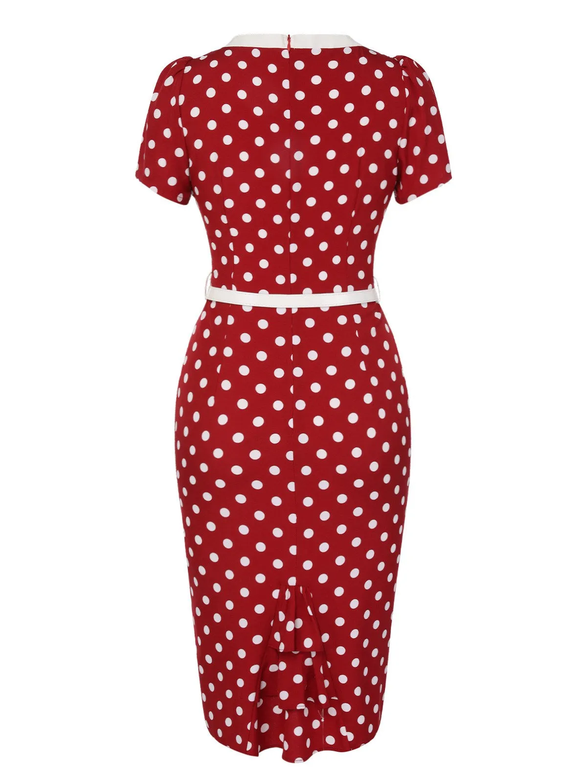 Red 1960s Polka Dots Tie Neck Dress sold by Retro Stage product image thumbnail 5