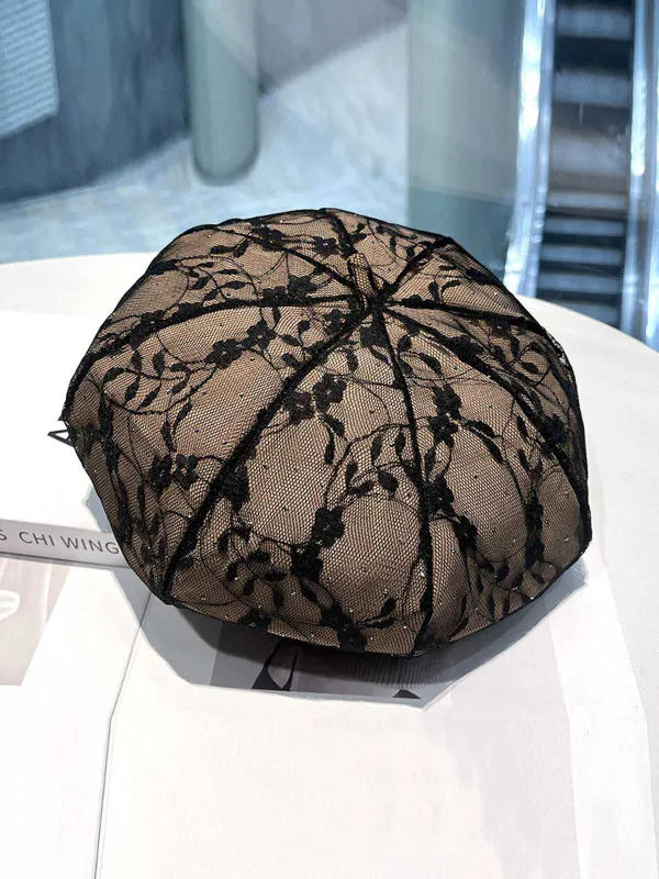Vintage Floral Lace Mesh Beret Hat sold by Retro Stage