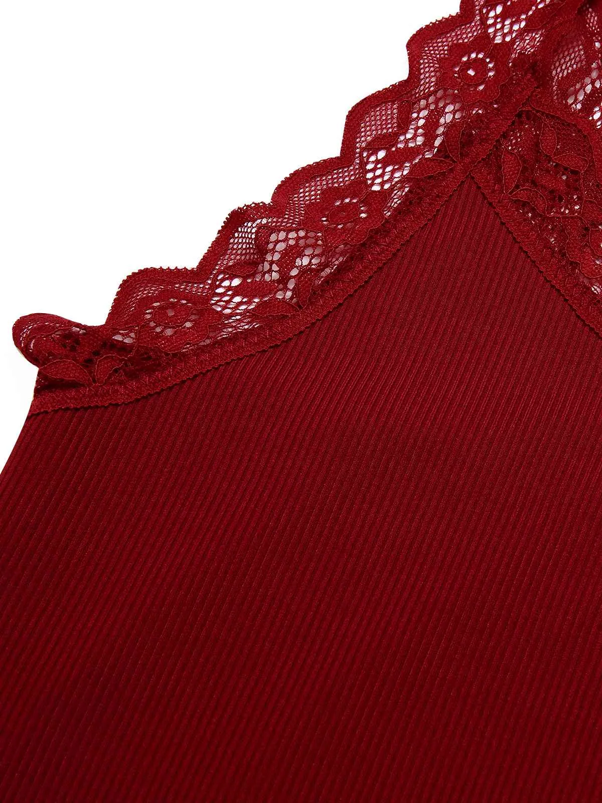 Red 1970s Lace Trimmed Straps Pajamas sold by Retro Stage product image thumbnail 4