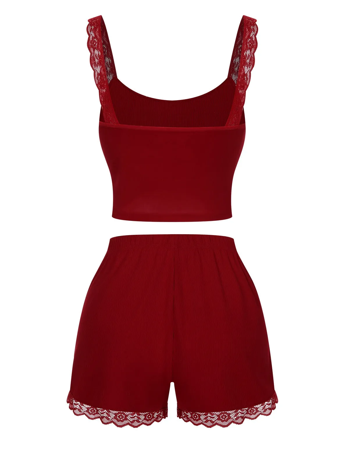 Red 1970s Lace Trimmed Straps Pajamas sold by Retro Stage product image thumbnail 3