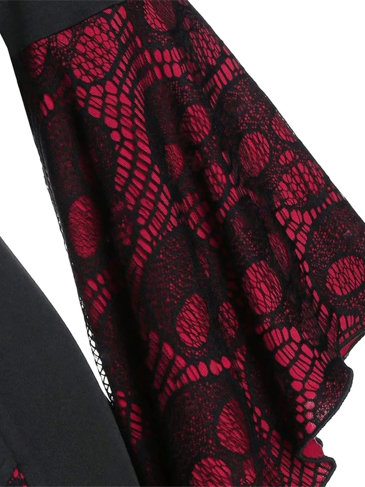 Wine Red&Black 1940s Skull Lace Button Dress sold by Retro Stage product image thumbnail 4